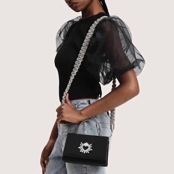 Black Diamond Sparkle Rhinestone Crystal Handbag STRAP - Picture 8 of 10